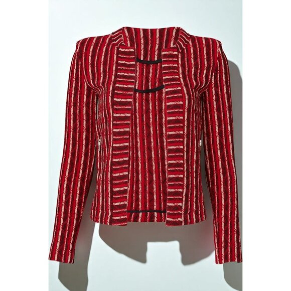 IRO Paris Red Tweed Striped Open-Front Blazer Womens Size 4 Chic Designer Jacket
